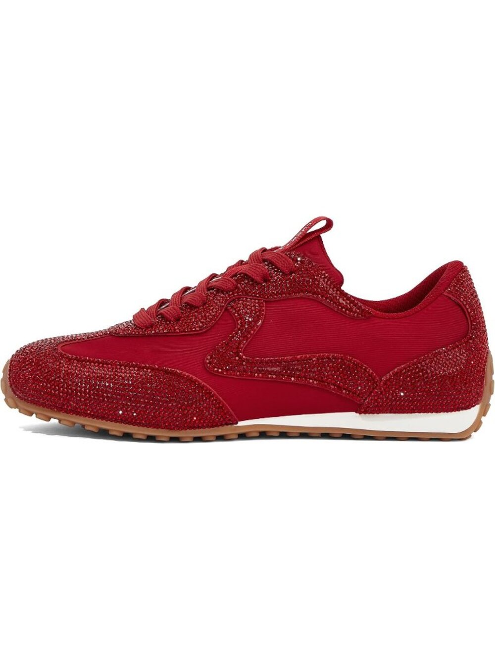 Women's Red Stylish Rhinestone Sparkly Fashion Low-Heel Shiny Thin Sole Sneakers